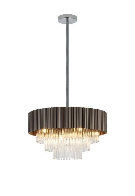 Neal Fixed Pendant, 9 Light G9, Oxidised Coffee/Polished Chrome/Clear Glass