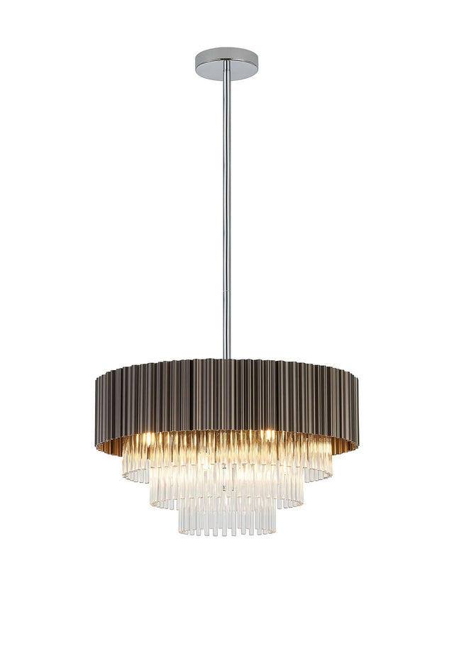 Neal Fixed Pendant, 9 Light G9, Oxidised Coffee/Polished Chrome/Clear Glass