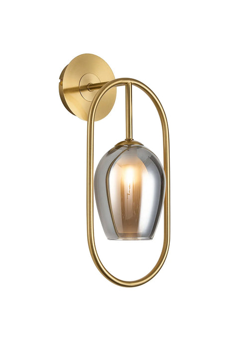 Newton Oblong Wall Lamp Switched, 1 Light G9, Brass Gold/Smoke/Frosted White Oval Glass