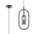Newton Oblong Pendant/Semi Ceiling Convertible, 1 Light G9, Grey/Polished Chrome/Smoke Slim Tube Ribbed Glass