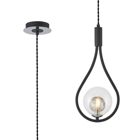 Newton Teardrop Pendant/Semi Ceiling Convertible, 1 Light G9, Grey/Polished Chrome/Black/Clear Globe Glass