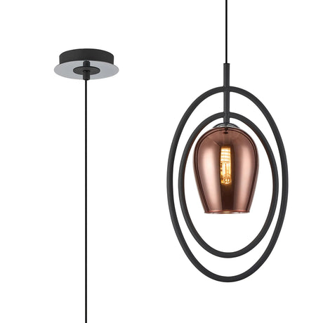 Newton Oval Pendant/Semi Ceiling Convertible, 1 Light G9, Grey/Polished Chrome/Copper Wine Glass