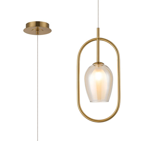 Newton Oblong Pendant/Semi Ceiling Convertible, 1 Light G9, Brass Gold/Cognac/Frosted Wine Glass