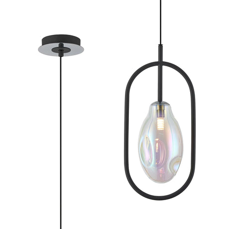 Newton Oblong Pendant/Semi Ceiling Convertible, 1 Light G9, Grey/Polished Chrome/Iridescent Concaved Oval Glass