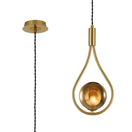 Newton Teardrop Pendant/Semi Ceiling Convertible, 1 Light G9, Brass Gold/Gold/Frosted Globe Glass