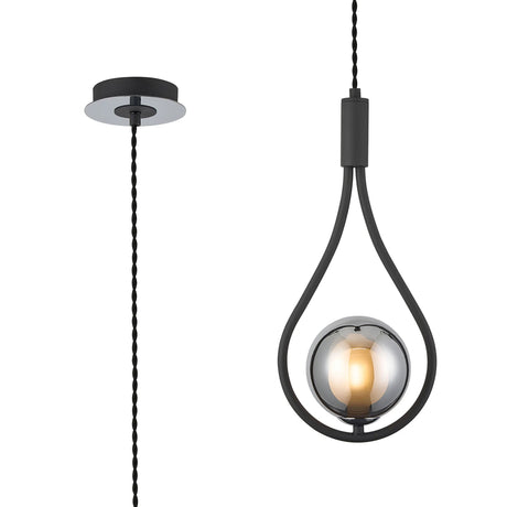 Newton Teardrop Pendant/Semi Ceiling Convertible, 1 Light G9, Grey/Polished Chrome/Chome/Frosted Globe Glass