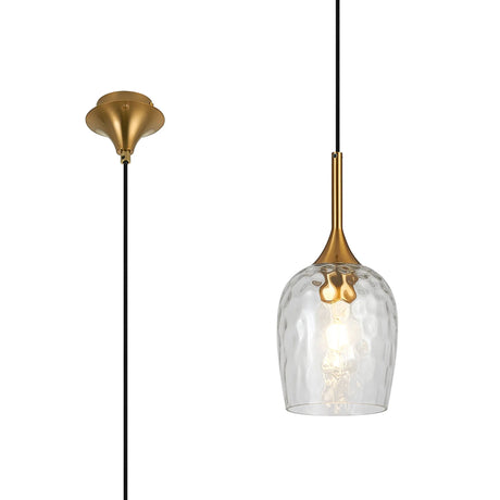Nish Single Pendant, 1 x E27, Brass/Clear Ripple Wine Glass