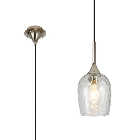 Nish Single Pendant, 1 x E27, Polished Nickel/Clear Ripple Wine Glass