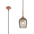 Nish Single Pendant, 1 x E27, Satin Copper/Smoke Ripple Wine Glass