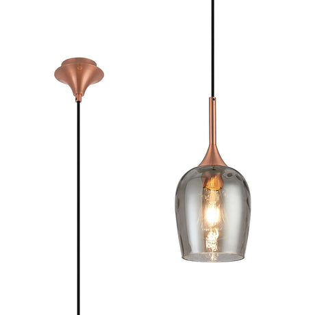 Nish Single Pendant, 1 x E27, Satin Copper/Smoke Ripple Wine Glass