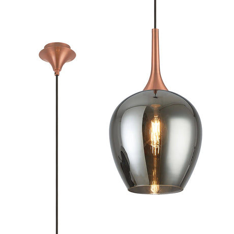 Nish Single Pendant, 1 x E27, Satin Copper/Chrome Wine Glass