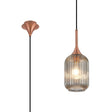 Nish Single Pendant, 1 x E27, Satin Copper/Smoked Ribbed Tubular Glass