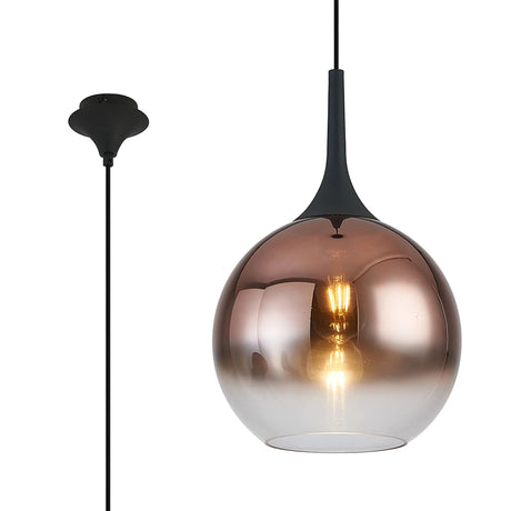 Nish Single Pendant, 1 x E27, Satin Black/Copper Fade Globe Glass