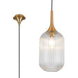Nish Single Pendant, 1 x E27, Brass/Clear Ribbed Tubular Glass