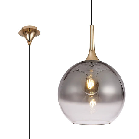 Nish Single Pendant, 1 x E27, French Gold/Smoke Fade Globe Glass