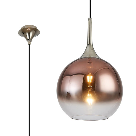 Nish Single Pendant, 1 x E27, Polished Nickel/Copper Fade Globe Glass