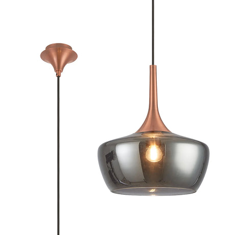 Nish Single Pendant, 1 x E27, Satin Copper/Smoke Trapezium Glass