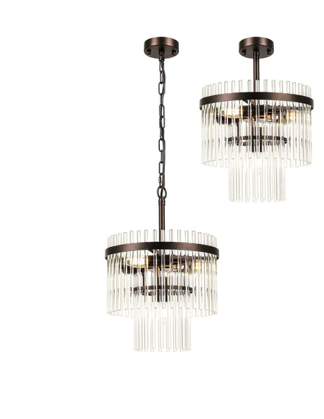 Onien 30cm Pendant/Semi Ceiling 4 Light E14, Brown Oxide/Clear Glass Rods