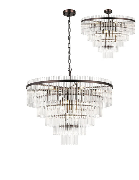 Onien 77cm Pendant/Semi Ceiling 15 Light E14, Brown Oxide/Clear Glass Rods