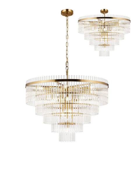 Onien 77cm Pendant/Semi Ceiling 15 Light E14, Brass/Clear Glass Rods
