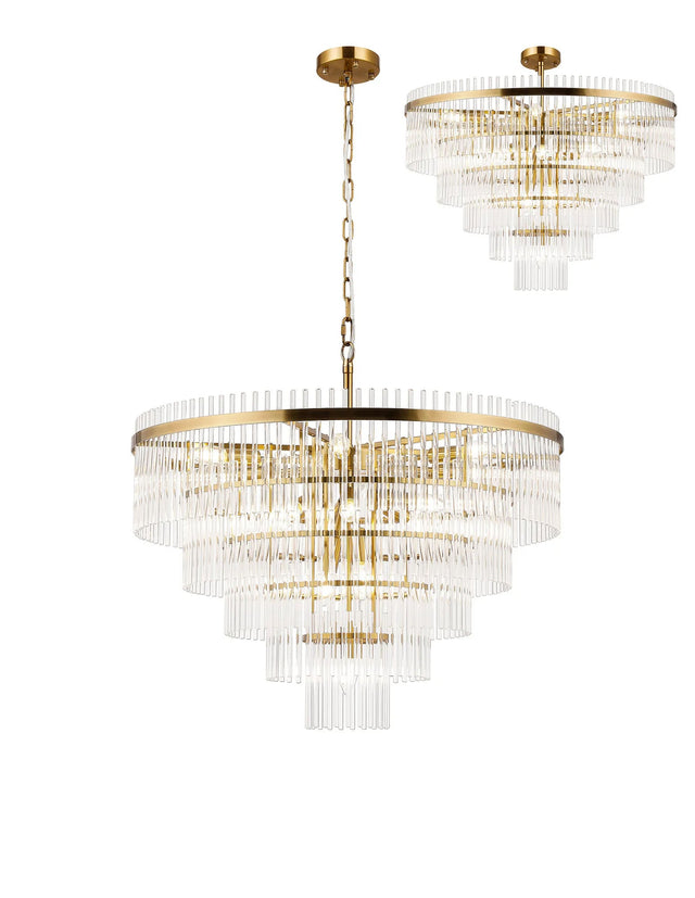 Onien 77cm Pendant/Semi Ceiling 15 Light E14, Brass/Clear Glass Rods