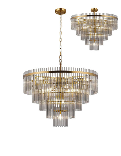 Onien 77cm Pendant/Semi Ceiling 15 Light E14, Brass/Smoke Glass Rods