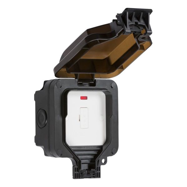 IP66 13A Outdoor Fused Spur Unit with Neon - Black