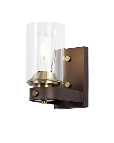 Owers Wall Lamp 1 x E27, Brown Oxide/Gold Bronze With Clear Glass Shades