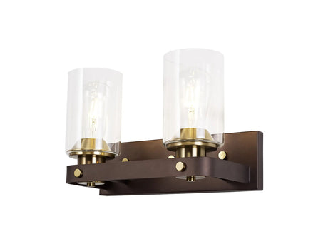 Owers Wall Lamp 2 x E27, Brown Oxide/Gold Bronze With Clear Glass Shades