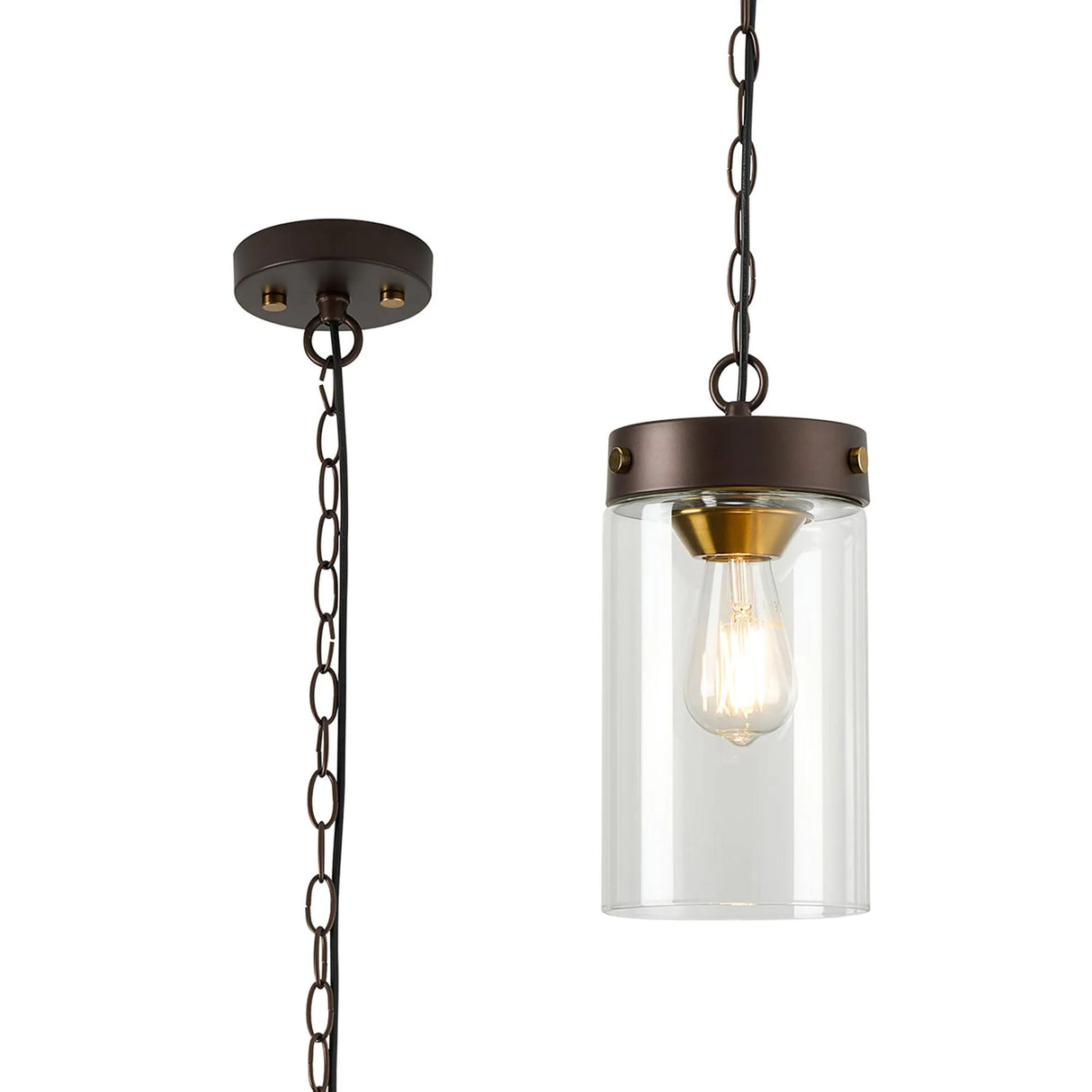 Owers Single Pendant 1 Light E27, Brown Oxide/Gold Bronze With Clear Glass Shade