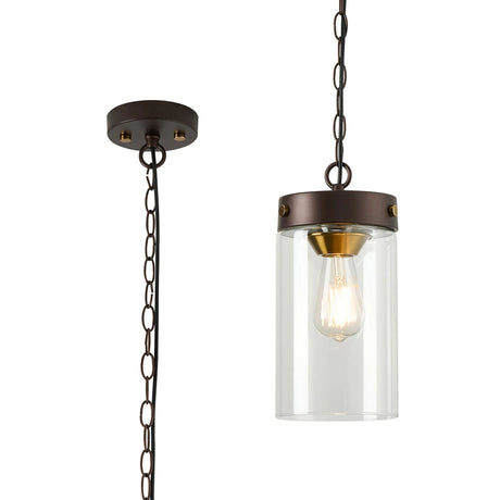 Owers Single Pendant 1 Light E27, Brown Oxide/Gold Bronze With Clear Glass Shade