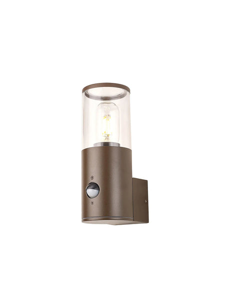 Pascoe Wall Lamp With PIR Sensor 1 x E27, IP54, Matt Brown/Clear