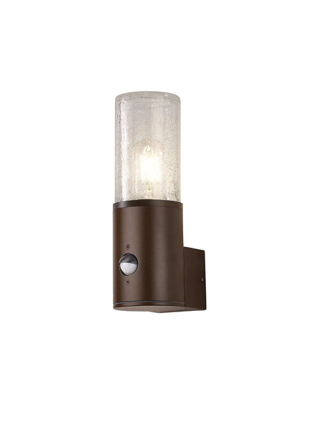 Pascoe Wall Lamp With PIR Sensor 1 x E27, IP54, Matt Brown/Crackled Clear