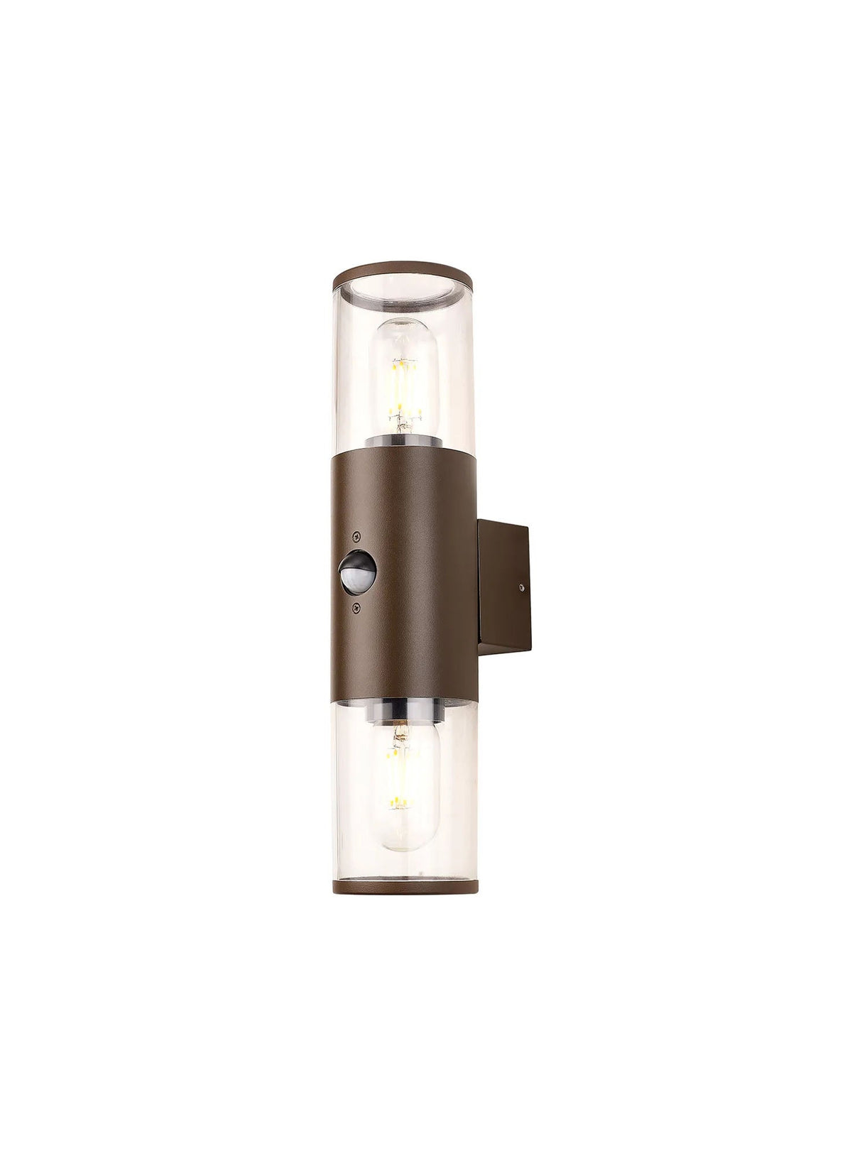 Pascoe Wall Lamp With PIR Sensor 2 x E27, IP54, Matt Brown/Clear