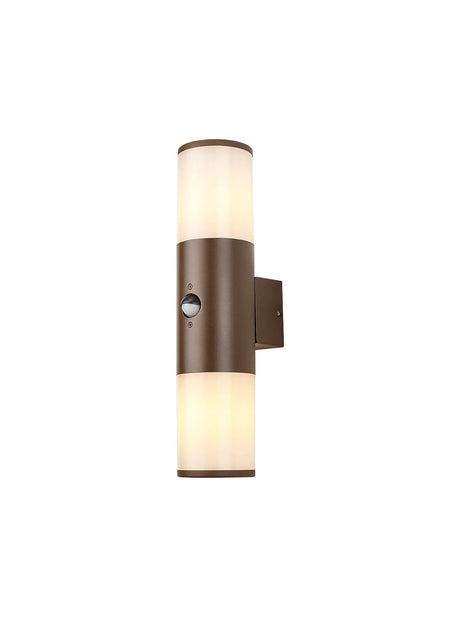 Pascoe Wall Lamp With PIR Sensor 2 x E27, IP54, Matt Brown/Opal