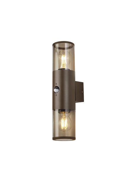 Pascoe Wall Lamp With PIR Sensor 2 x E27, IP54, Matt Brown/Smoked
