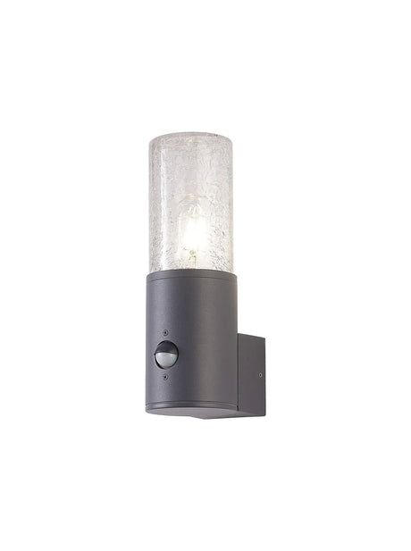 Pascoe Wall Lamp With PIR Sensor 1 x E27, IP54, Anthracite/Crackled Clear