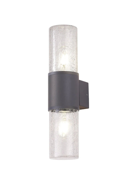 Pascoe Wall Lamp 2 x E27, IP54, Anthracite/Crackled Clear