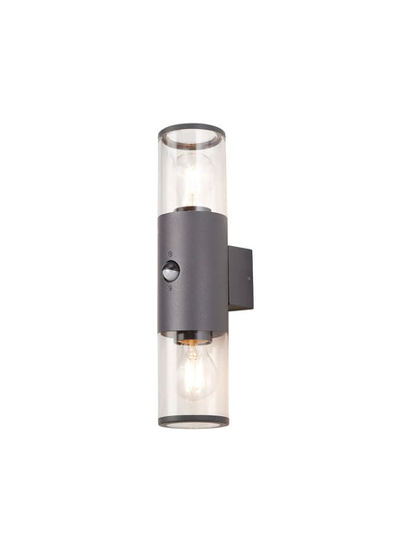 Pascoe Wall Lamp With PIR Sensor 2 x E27, IP54, Anthracite/Clear