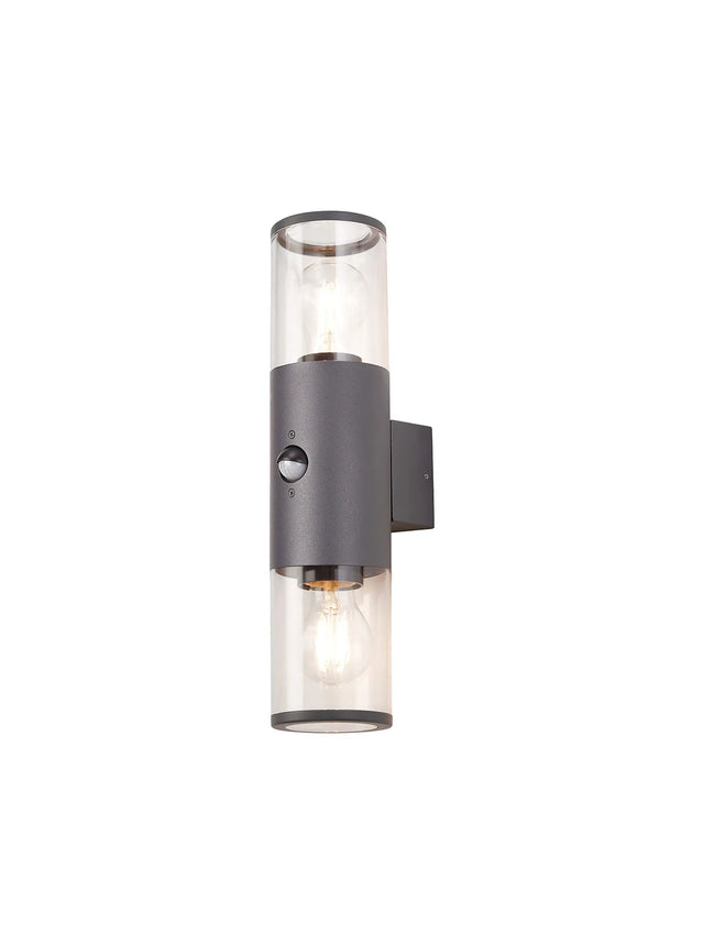 Pascoe Wall Lamp With PIR Sensor 2 x E27, IP54, Anthracite/Clear