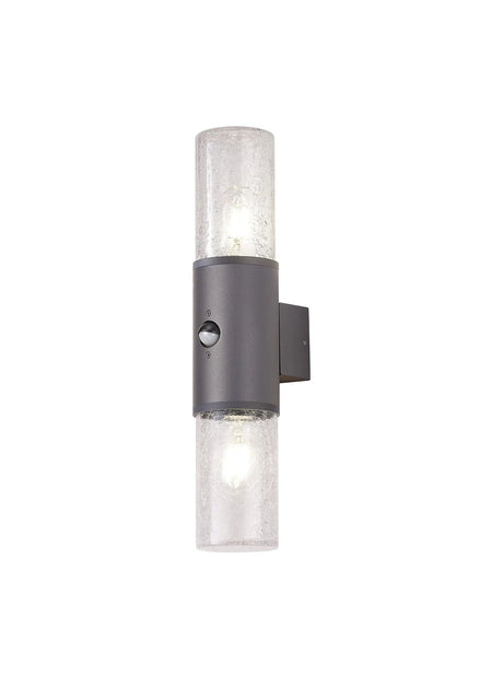 Pascoe Wall Lamp With PIR Sensor 2 x E27, IP54, Anthracite/Crackled Clear