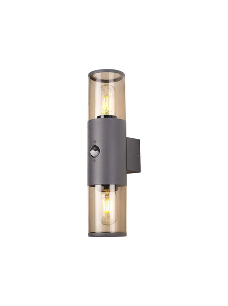 Pascoe Wall Lamp With PIR Sensor 2 x E27, IP54, Anthracite/Smoked
