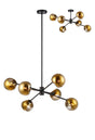 Peters 85cm Round Fixed Pendant With Double Cut Glass, 6 x E14, Satin Black/Gold