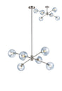 Peters 85cm Round Fixed Pendant With Double Cut Glass, 6 x E14, Satin Nickel/Blue