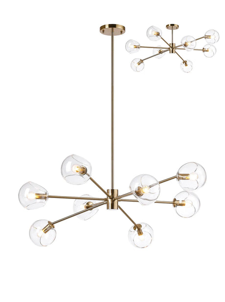 Peters 100cm Round Fixed Multi Height Pendant/Semi Flush With Double Cut Glass, 8 x E14, Antique Gold/Clear