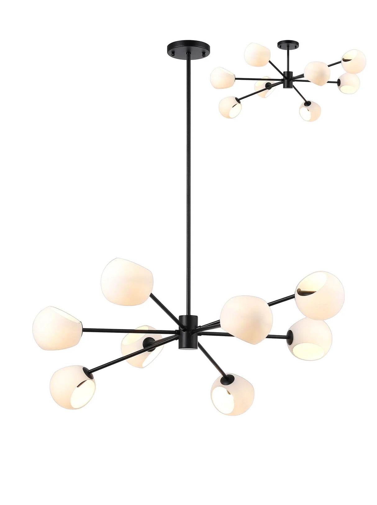 Peters 100cm Round Fixed Pendant With Double Cut Glass, 8 x E14, Satin Black/Opal