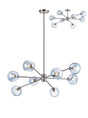 Peters 100cm Round Fixed Pendant With Double Cut Glass, 8 x E14, Satin Nickel/Blue