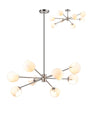 Peters 100cm Round Fixed Pendant With Double Cut Glass, 8 x E14, Satin Nickel/Opal