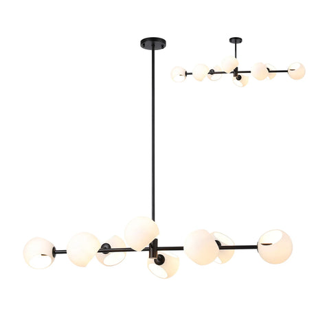 Peters Linear Fixed Pendant With Double Cut Glass, 8 x E14, Satin Black/Opal