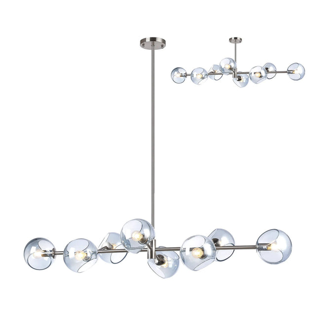 Peters Linear Fixed Pendant With Double Cut Glass, 8 x E14, Satin Nickel/Blue